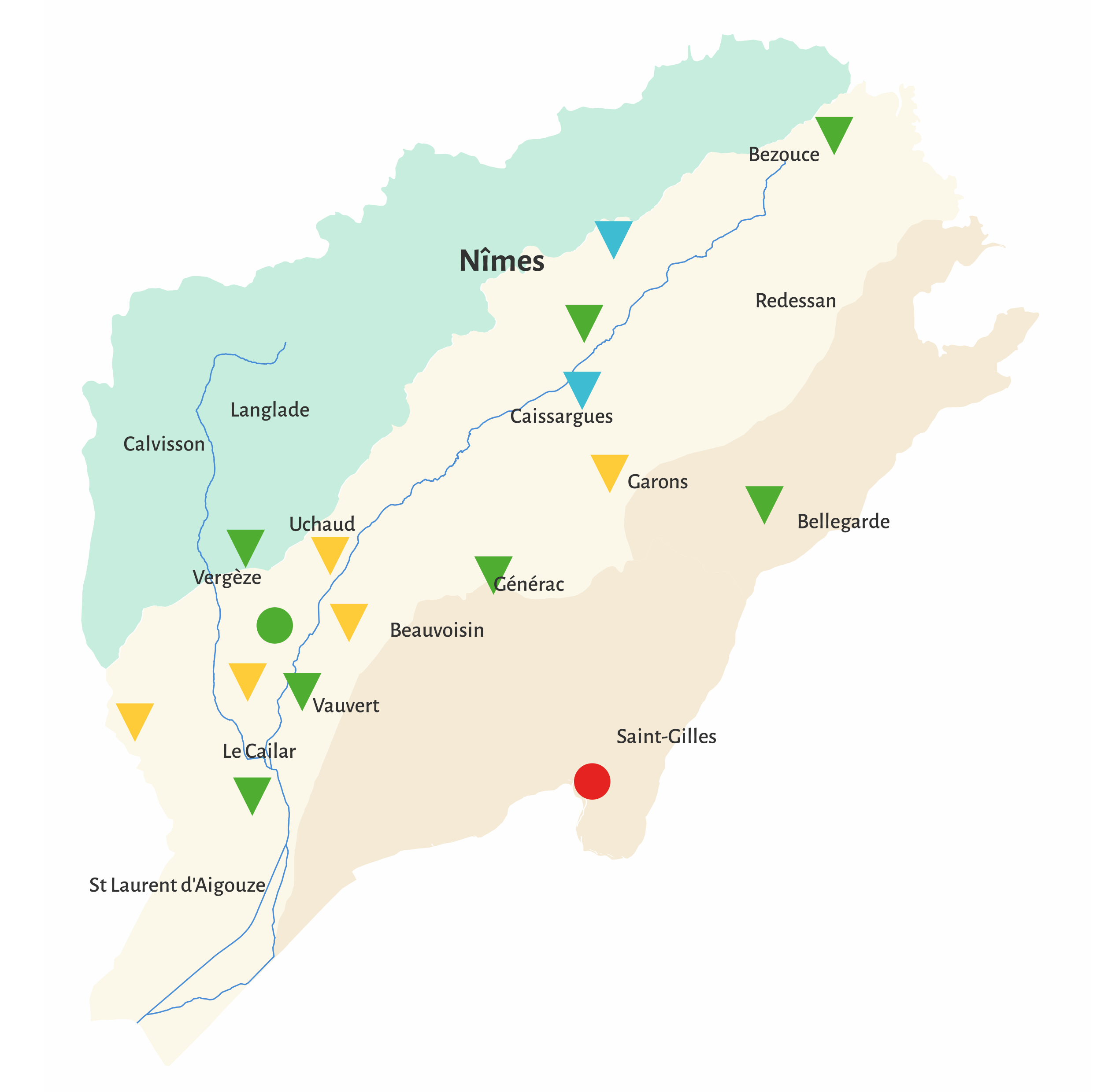 Carte extraite du bulletin des nappes, montrant le niveau de remplissage des nappes