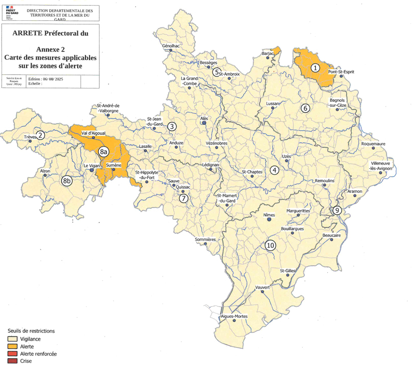 carte limitation usage de l'eau sécheresse